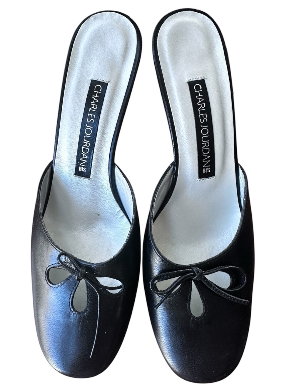 Vintage Charles Jourdan Bis black leather kitten heel mules 7 - Picture 3 of 15